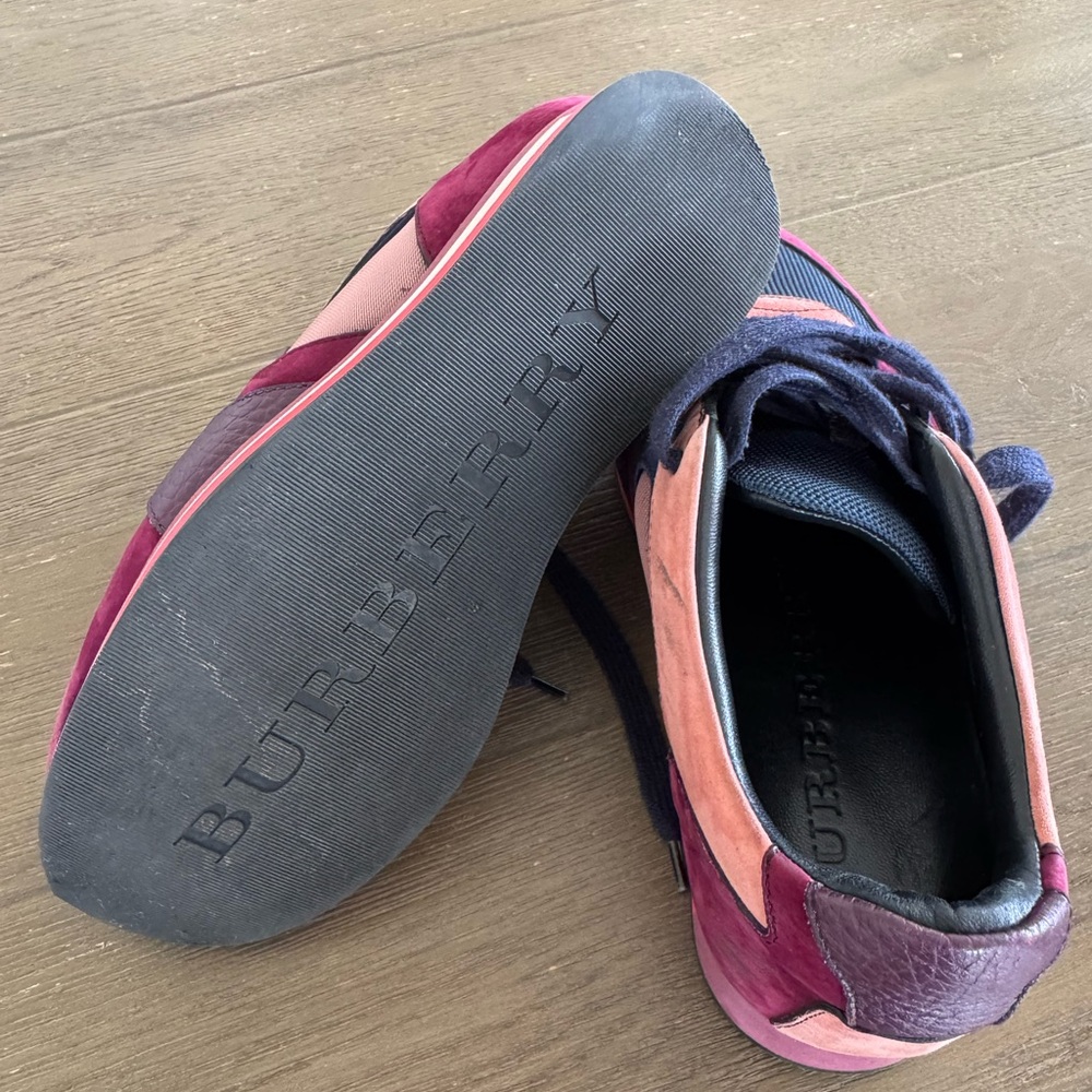 BURBERRY Multi-Color Suede & Mesh Sneakers - Burgundy/Pink -size 7.5 - Picture 3 of 8